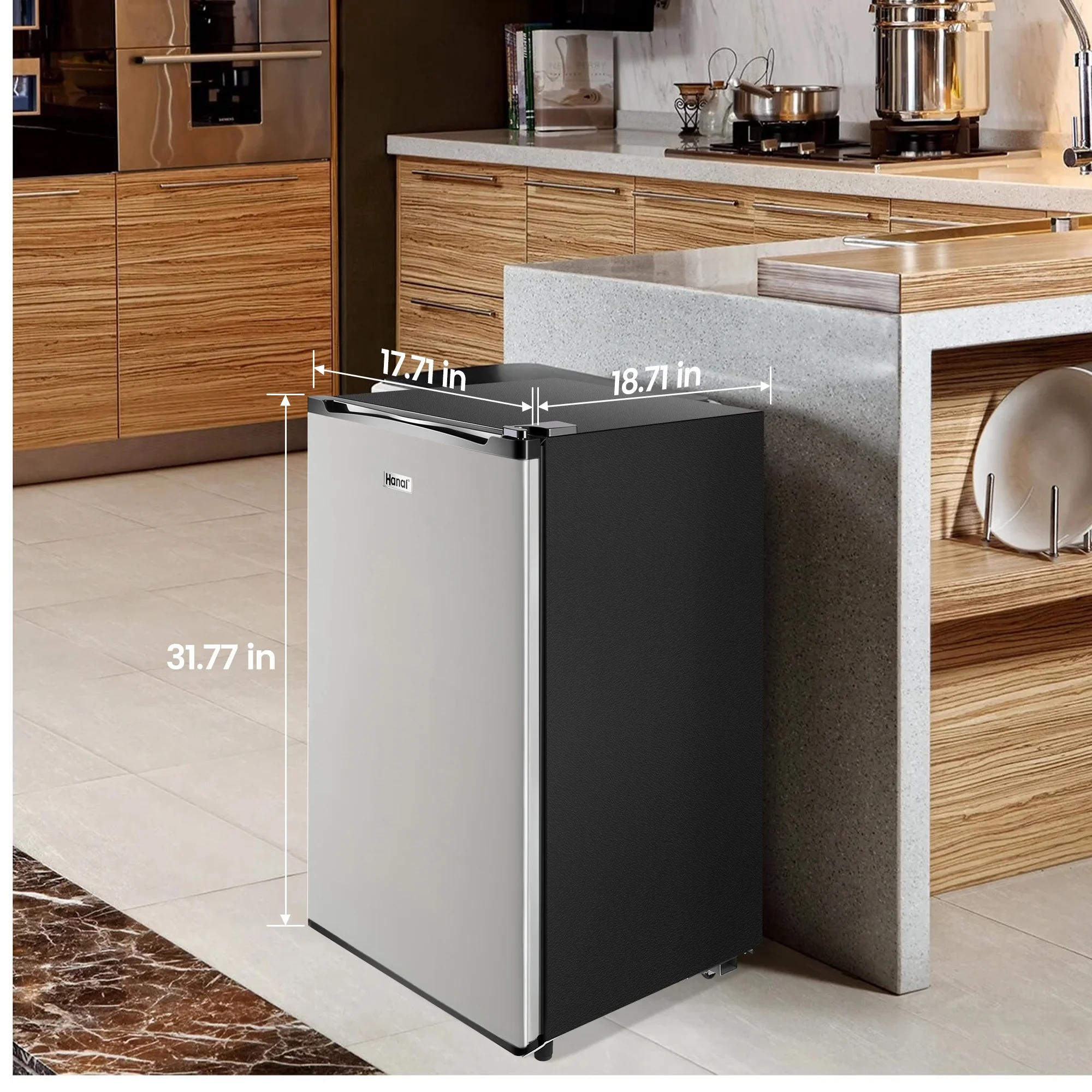 WANAI 3.2 Cu ft One Door Mini Fridge,Silvery,New