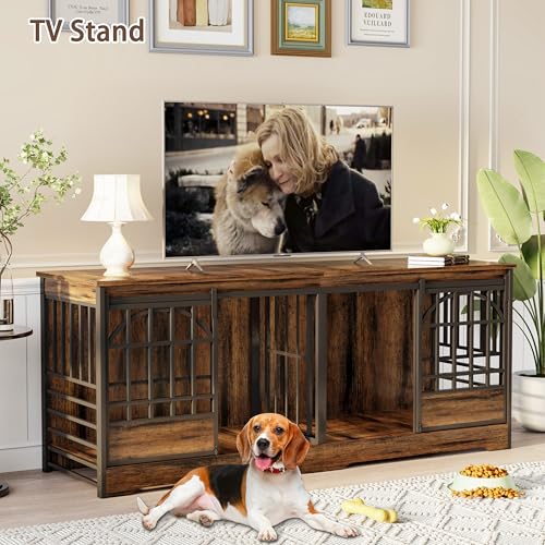 78 Inch Double Dog Crate Furniture, Extra Large Dog Kennel Indoor with Divider, Heavy Duty Dog Cage for 2 Dogs