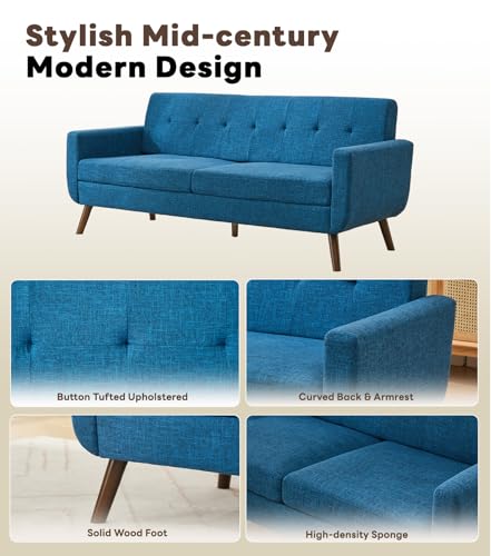 Tbfit L Shaped Couch Sofa, 80" W Mid-Century Modern Sectional Couches, 3 Seater Sofas with Wide Chaise Lounge & Two Pillows
