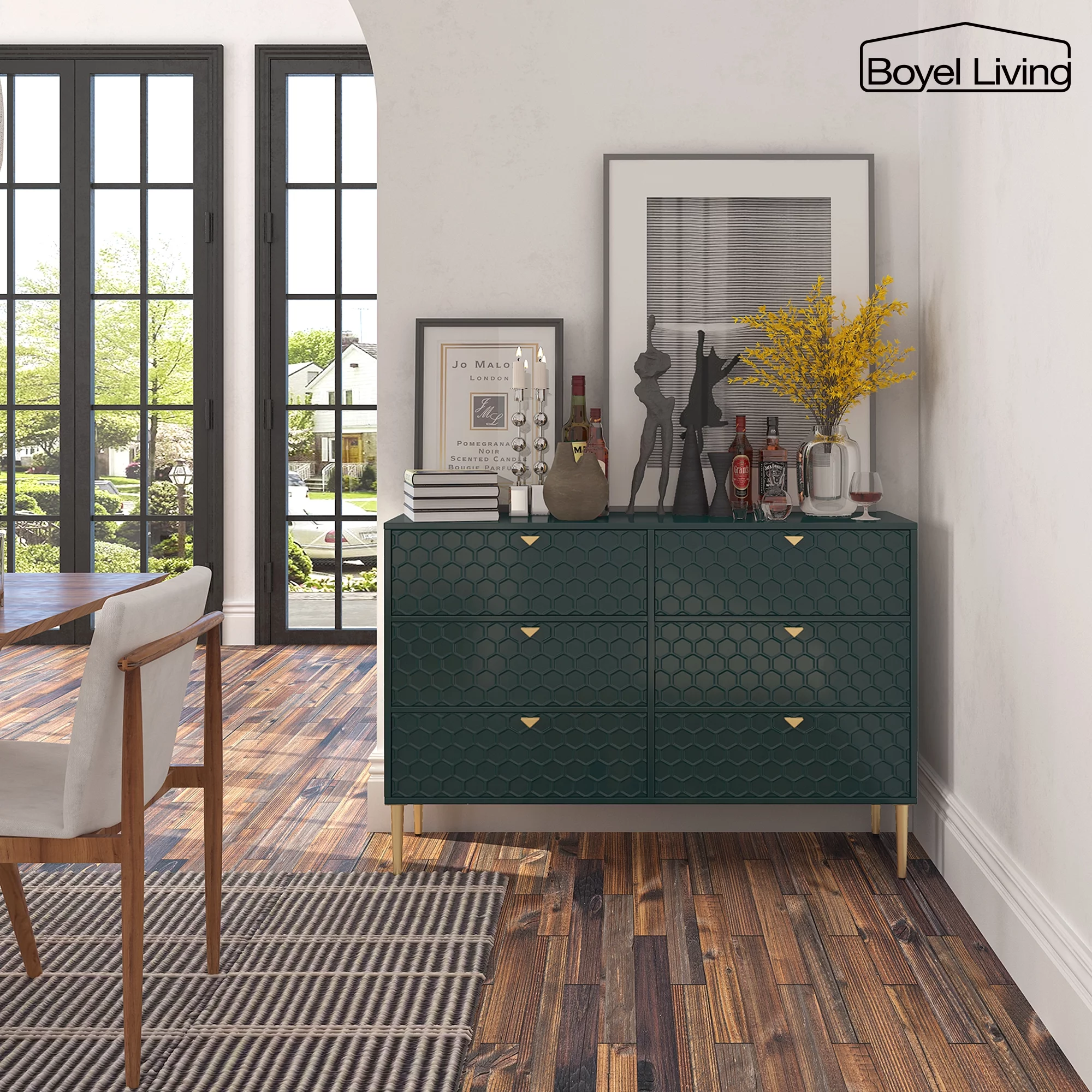 Boyel Living 6 Drawer Dresser Storage Cabinet, (MDF) Wood Dresser for Closet, Modern Green Dresser for Bedroom, Entryway and Hallway