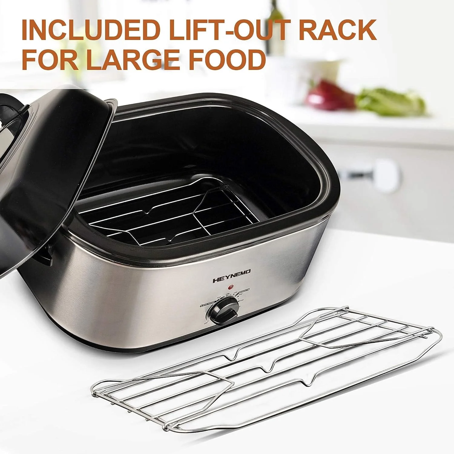 CozyHom 24 QT Electric Roaster Oven, Stainless Steel Roaster Pan with Self-Basting Lid Removable Insert Pot, Silver