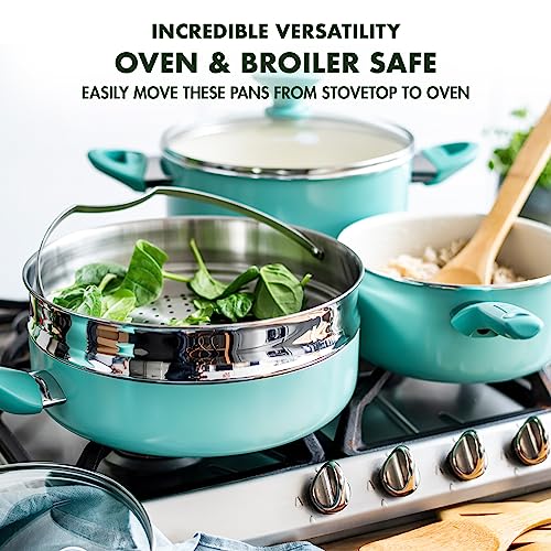 GreenPan Rio 16 Piece Cookware Pots and Pans Set, Hard Anodized Healthy Ceramic Nonstick PFAS-Free, Bakelite Handles, Frypans, Saucepan, Saute Pan