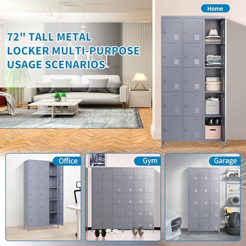 6 Doors Metal Lockers for Employees 72" H Storage Cabinet Lockable Locker with Shelves Steel Storage Locker for Gym School Office Home Requires