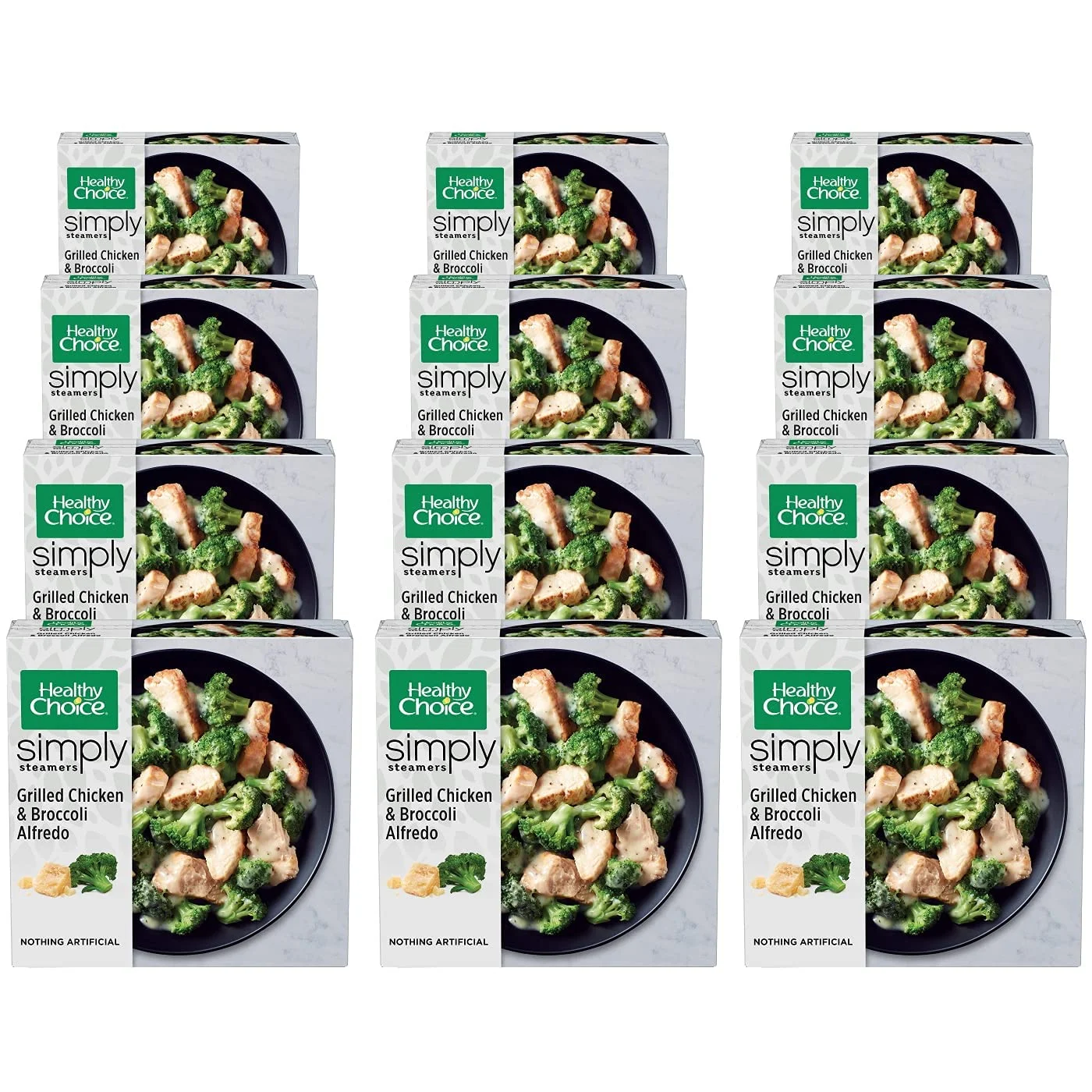 Healthy Choice Simply Steamers Grilled Chicken Breasts & Broccoli Alfredo - Frozen Meal - Nothing Artificial - 12 Pack (9.15 Oz Each)