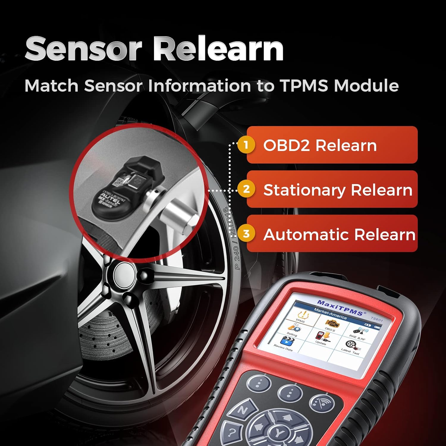 Autel TS601 TPMS Relearn Tool, TPMS Programming Tool Upgrade of TS508/TS501/TS408/TS401, OBDII Code Reader With Tire Pressure Sensor Reset