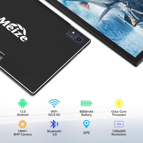 Latest Android 13 Tablet, Octa-Core Processor+128GB+16(8+8 Expand) GB, 10.1 inch Tablet with 8000mAh Battery, 1280x800 HD Screen, 5G WiFi