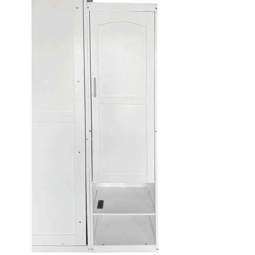 Queen Size Murphy Bed with Desk & Charging Station,Wall Bed Frame Folding into Cabinet Design w/LED & Storage Shelf for Small Space,Bedroom