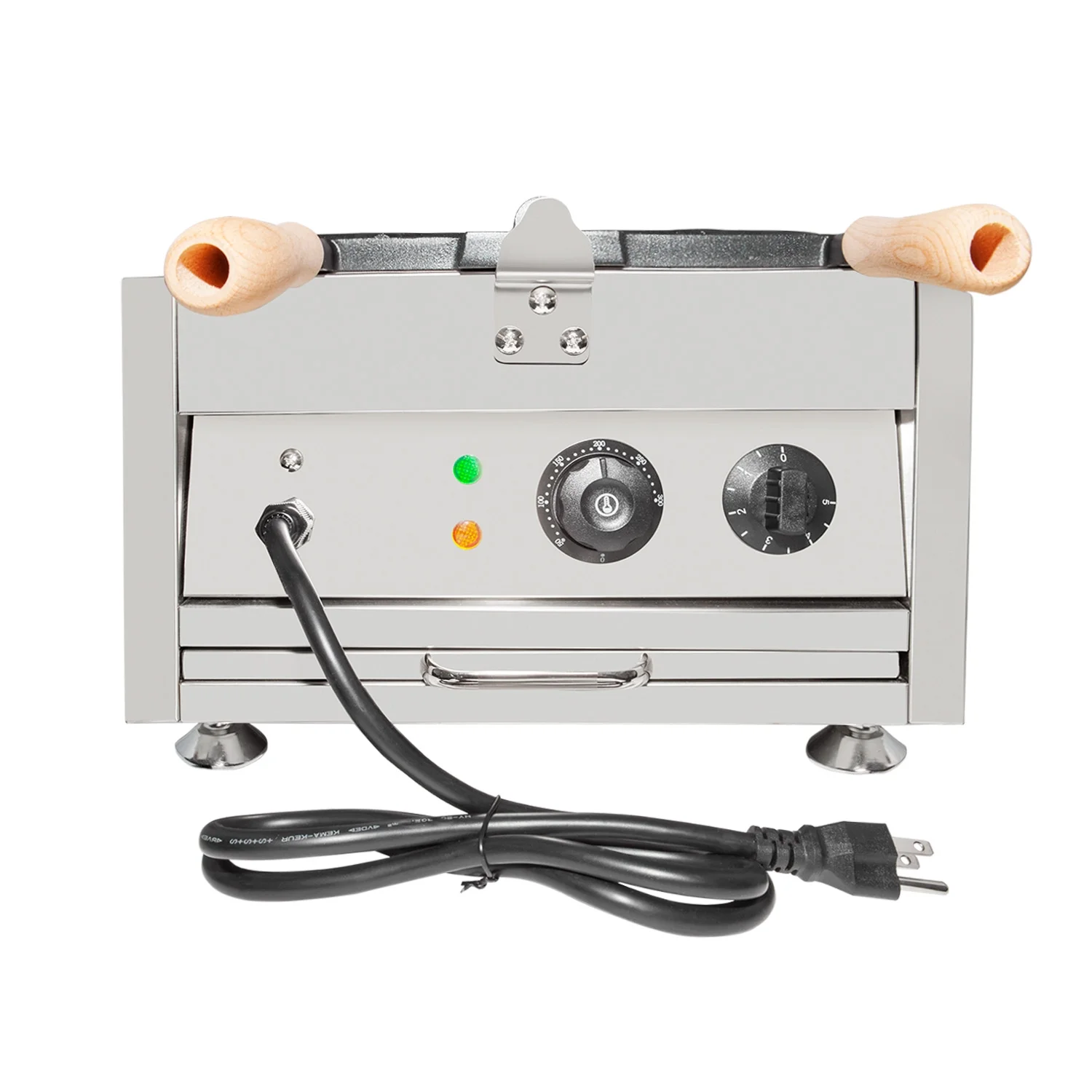 GorillaRock Taiyaki Iron | Electric Taiyaki Machine | 6 Close-Mouth Fish Shaped Waffles | Nonstick Coating | Wooden Handles