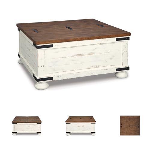 Signature Design by Ashley Valebeck Farmhouse Lift Top Coffee Table with Storage, Distressed Brown & Black Finish