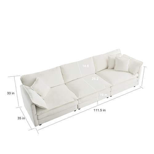 U-Shaped Modular Sectional Sofa with Footrests, 111" Oversized Chenille Comfy Sectional Couches for Living Room