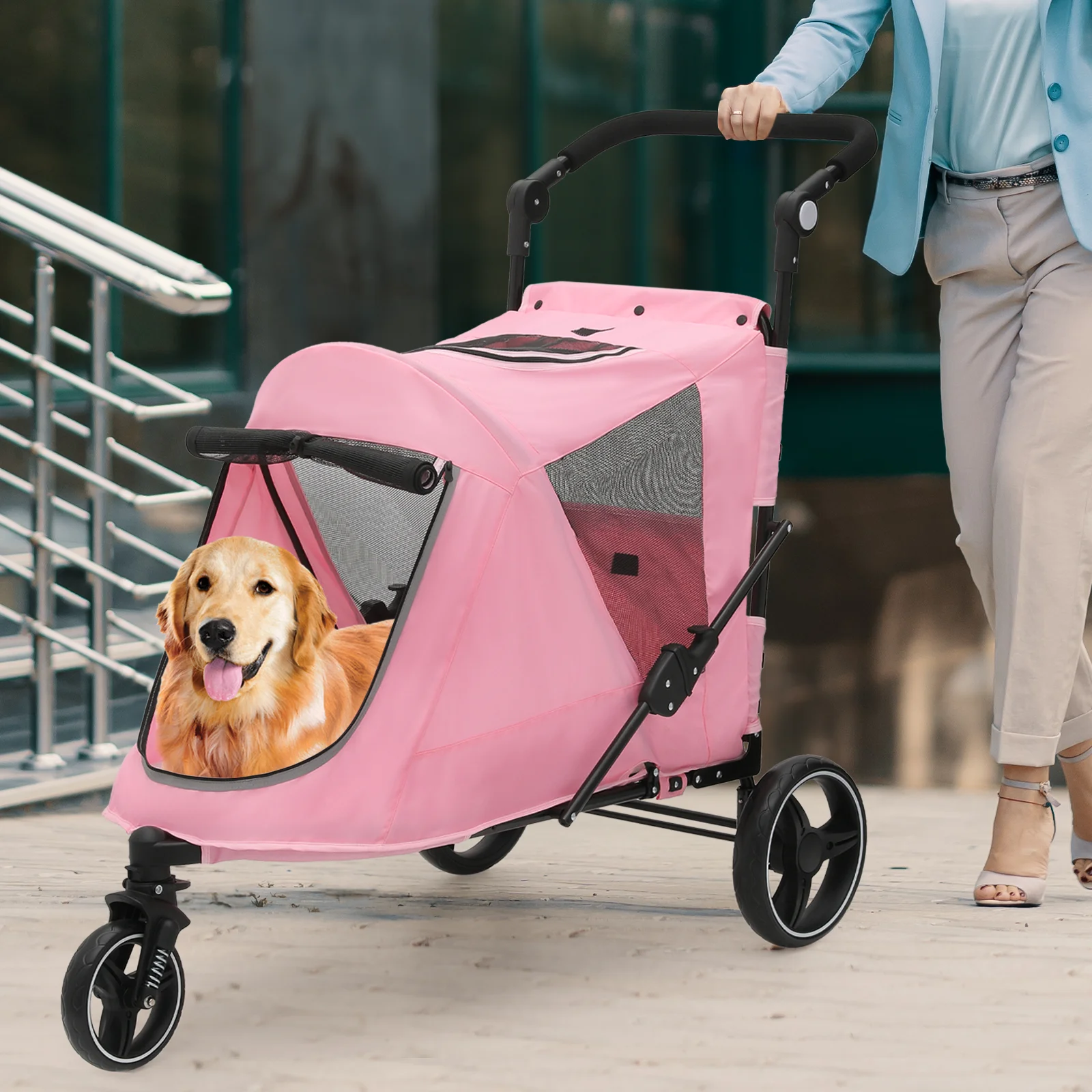 Magshion 3 Wheel Dog Stroller, Pet Stroller for Small Medium Dogs & Cats (Pink) - Curated Treasures Market