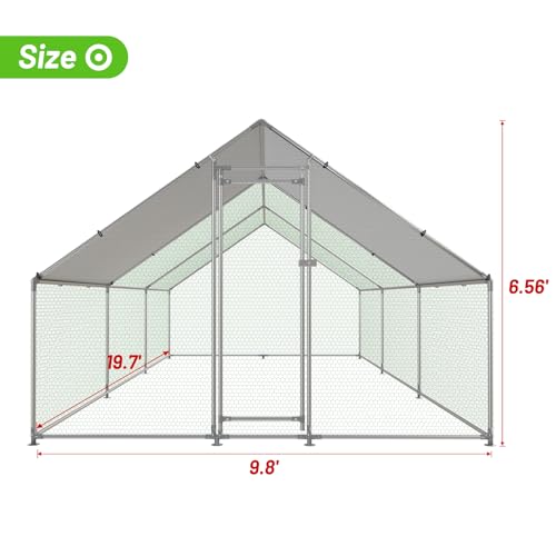Large Metal Chicken Coop Walk-in Poultry Cage with Water-Resident and Anti-UV Cover Duck Rabbit Cat House Outdoor Chicken Run Pen with Spire Shaped