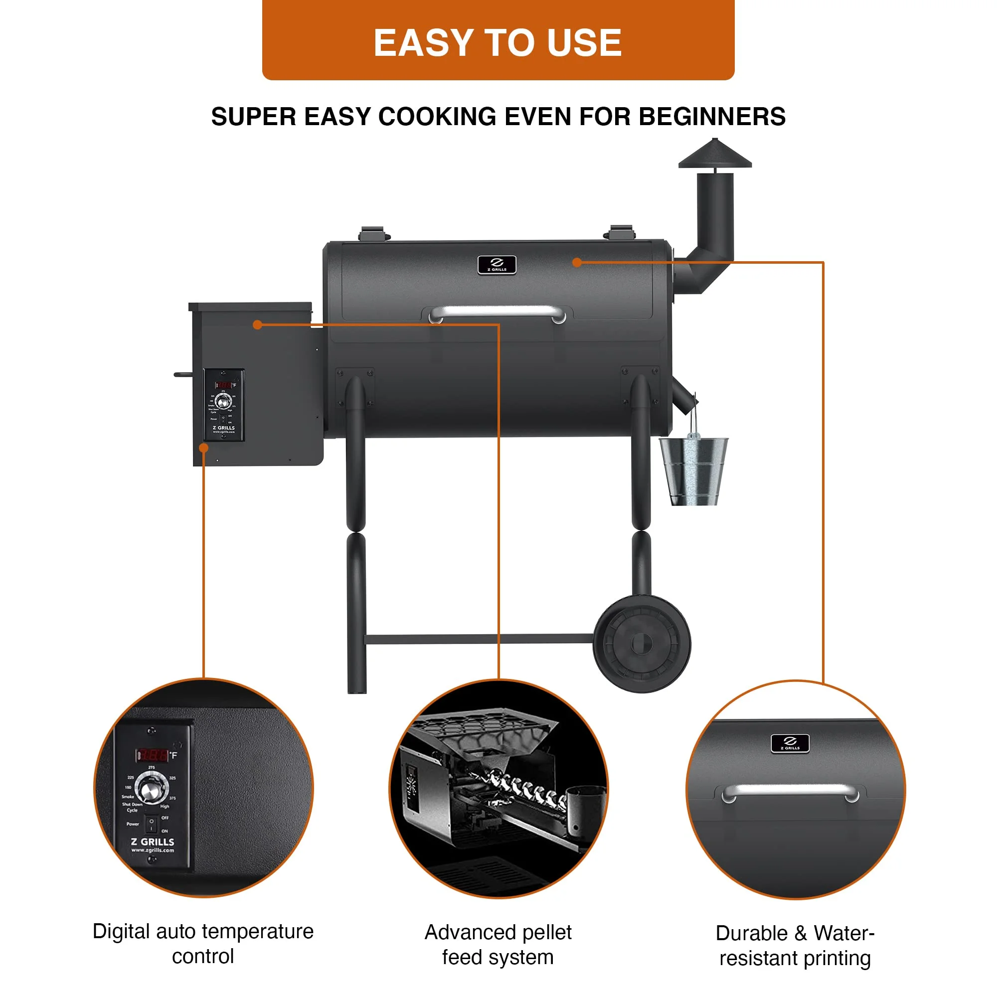 Z GRILLS 550B 560 sq. in. Wood Pellet Grill & Smoker, 8 in 1 BBQ Grill with Latest PID Technology
