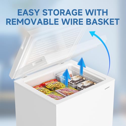 BANGSON 3.5 Cu.Ft Chest Freezer, Compact Deep Freezer with Removable Basket, Adjustable Thermostat, Energy-Saving