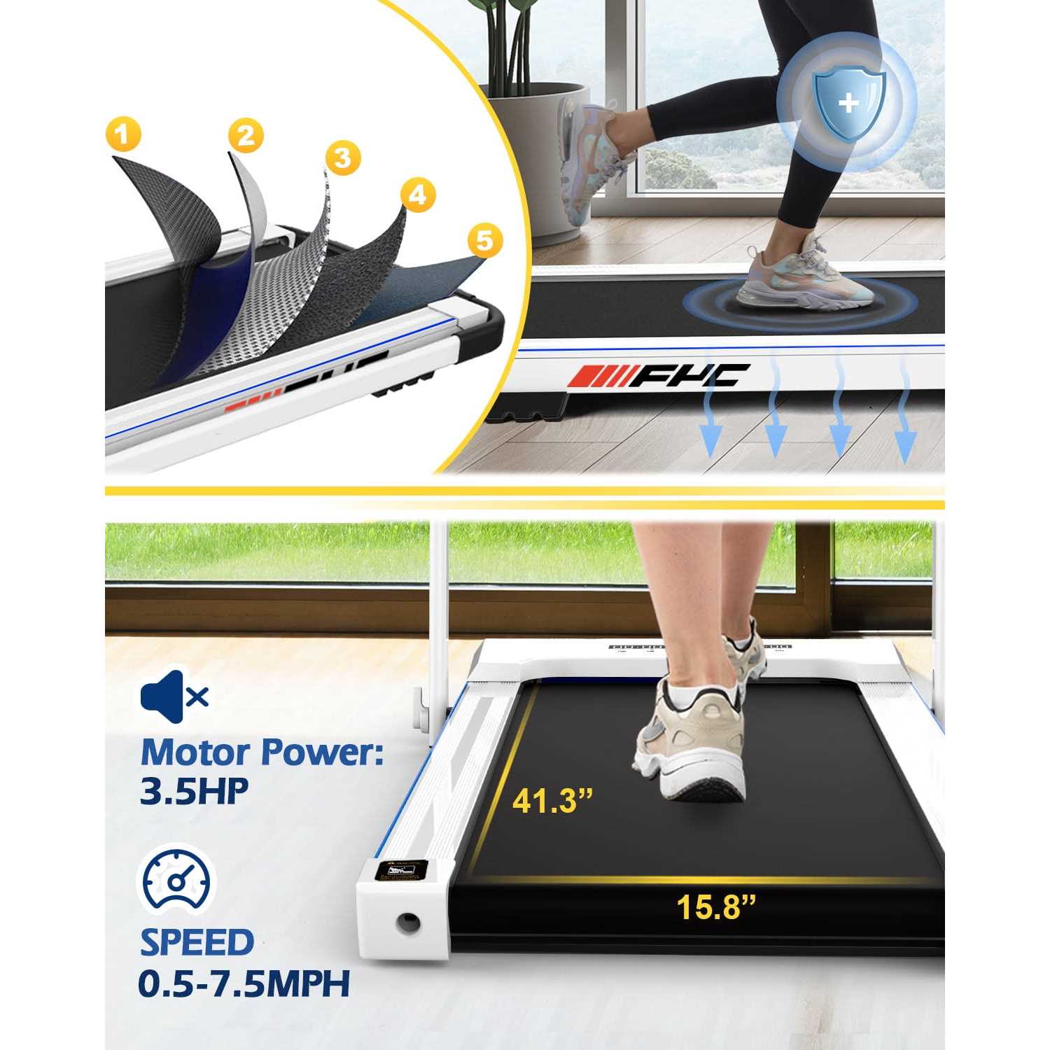 FYC 3.5HP Under Desk Treadmill 300LBS Weight Capacity, 2-in-1 Foldable Design, Remote Control &amp; LED Display - Sports Supplies Online Store