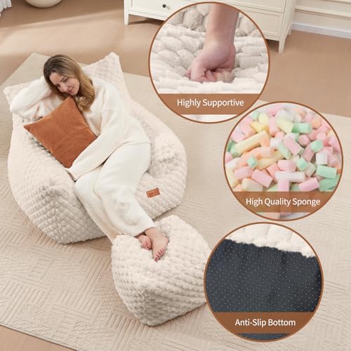 Big Bean Bag Chairs for Adults Cozy Giant Bean Bag Sofa Chair, Gaming Bean Bag Chairs with Foot Rest, Lounge Comfy Chair Indoor for Bedroom