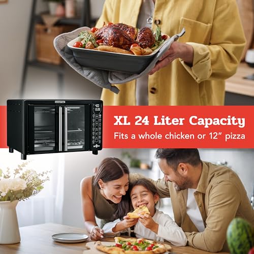 Gourmia Toaster Oven Air Fryer Combo 17 cooking presets 1700W french door digital air fryer oven 24L capacity accessories, convection rack