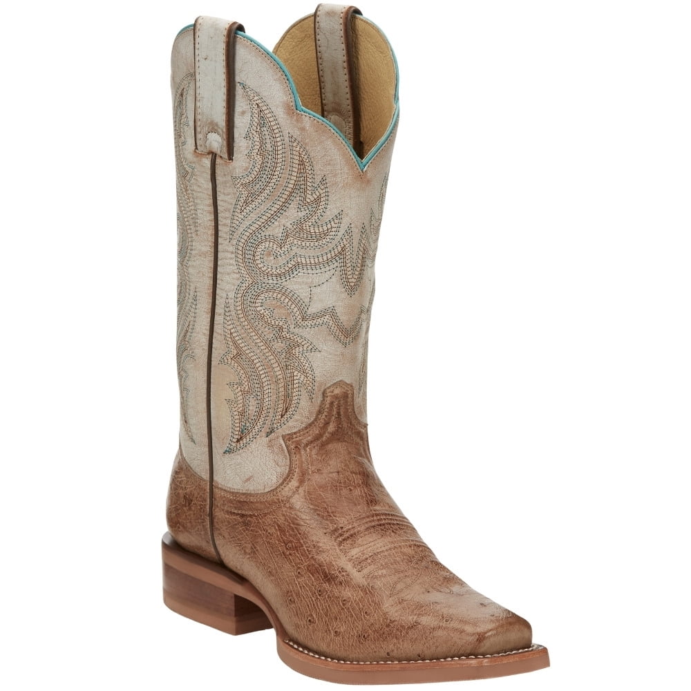 Justin Boots  Womens Willa Smooth Ostrich Square Toe   Casual Boots   Mid Calf Low Heel 1-2"