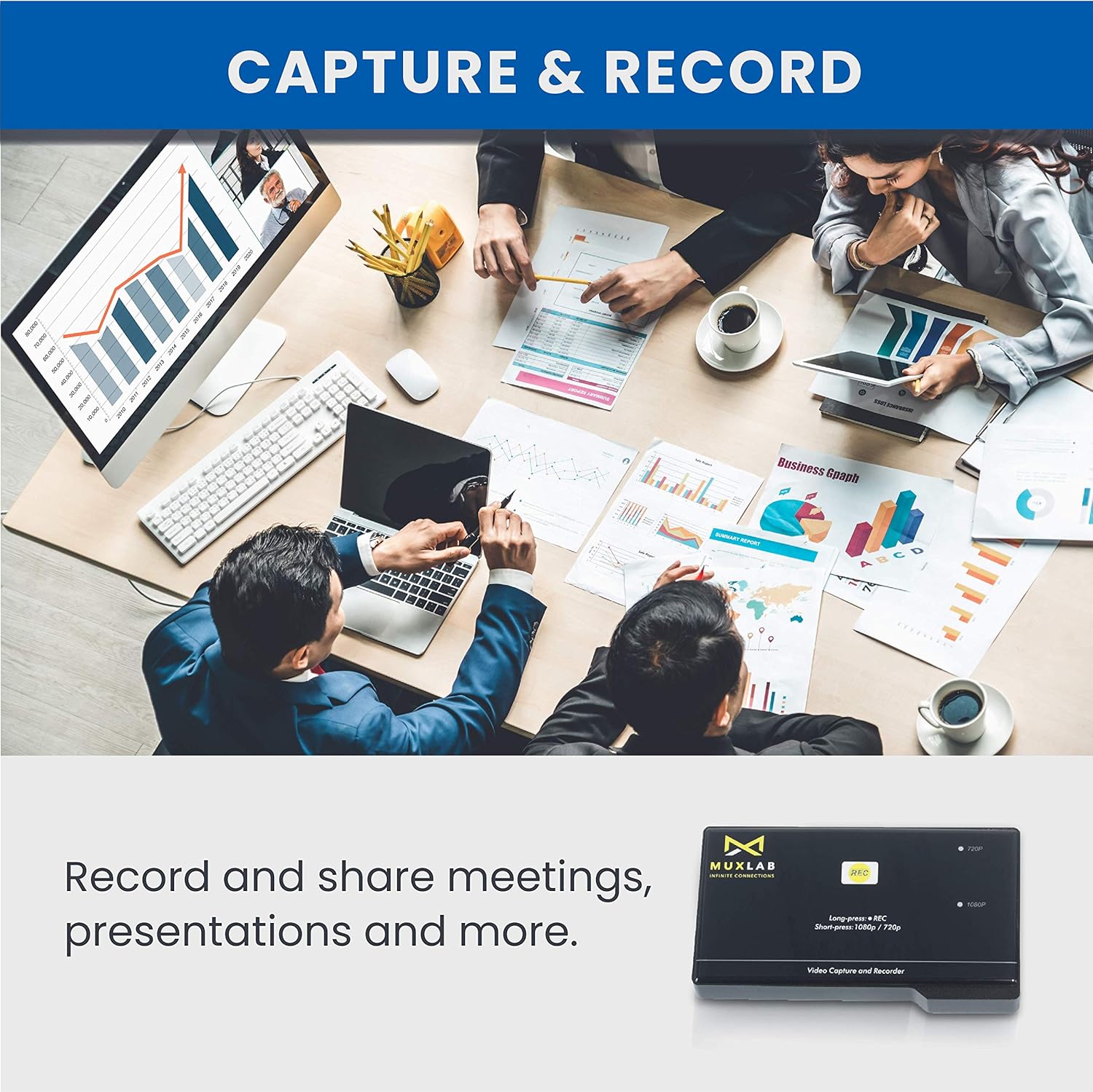 MuxLab Video Capture Recorder Device | HDMI to USB Recorder | Capture Video 1080P 60FPS | Save 1080P 30FPS | for PC, Game Consoles