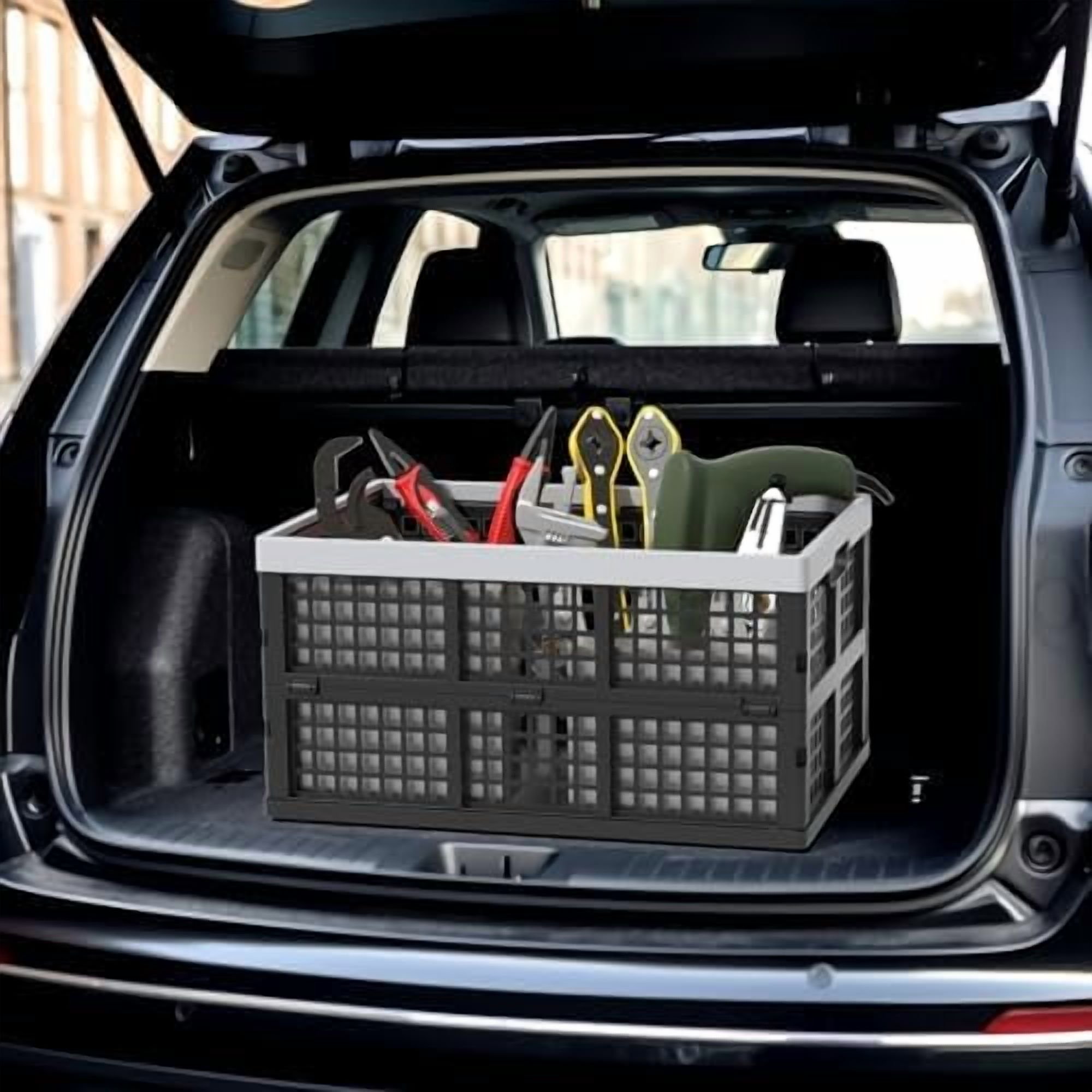 Plastic Collapsible Milk Crates, Collapsible Storage Bins, Foldable Baskets, 42 Liters, Pack of 4 in Black$$Office