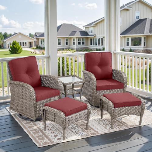 Patio Wicker Chairs Swivel Rocker - Outdoor Swivel Rocking Chairs Set of 2 with Rattan Side Table