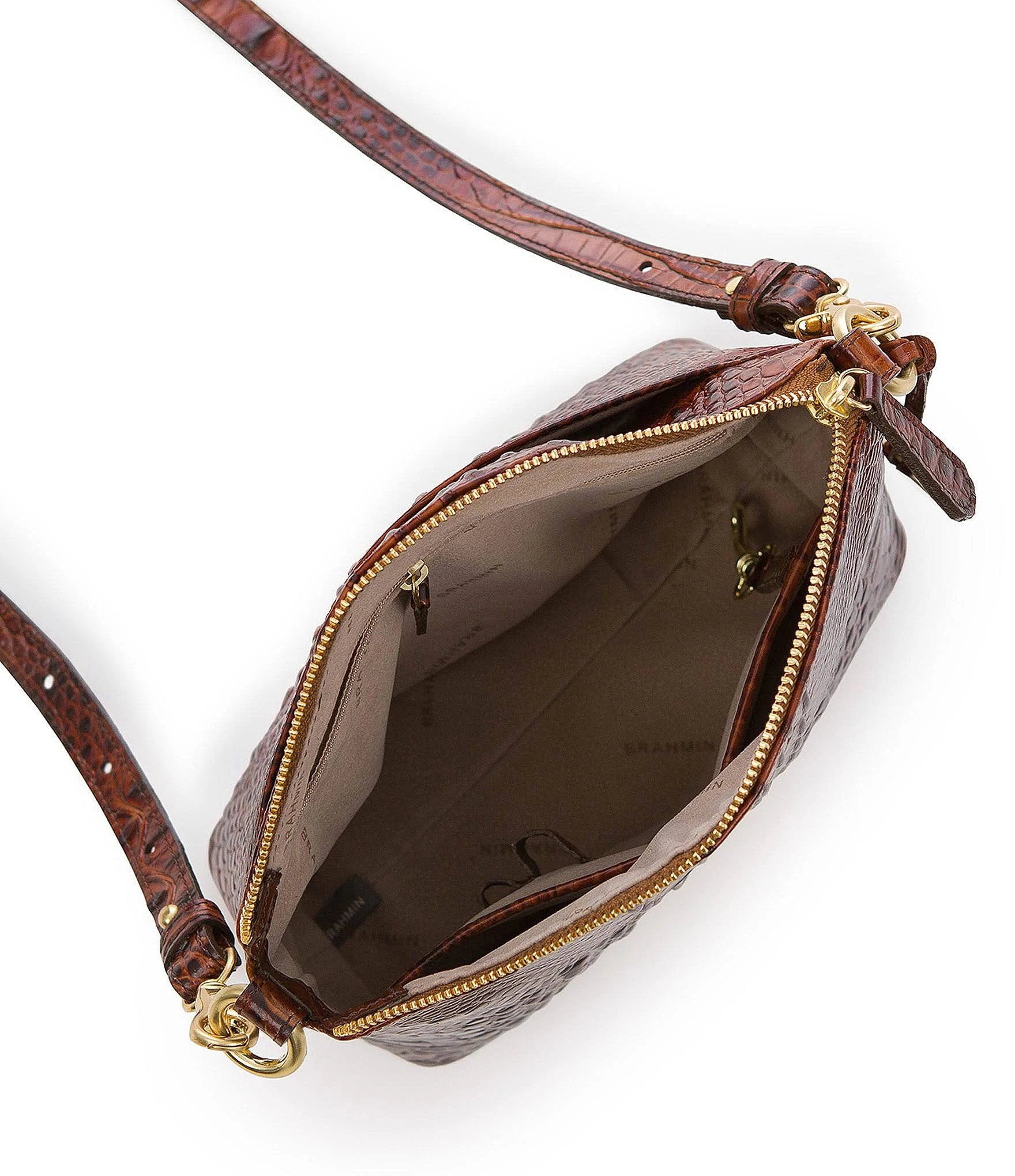 Brahmin Leather Mini Duxbury Crossbody Embossed Pecan Melbourne,brown Nwt