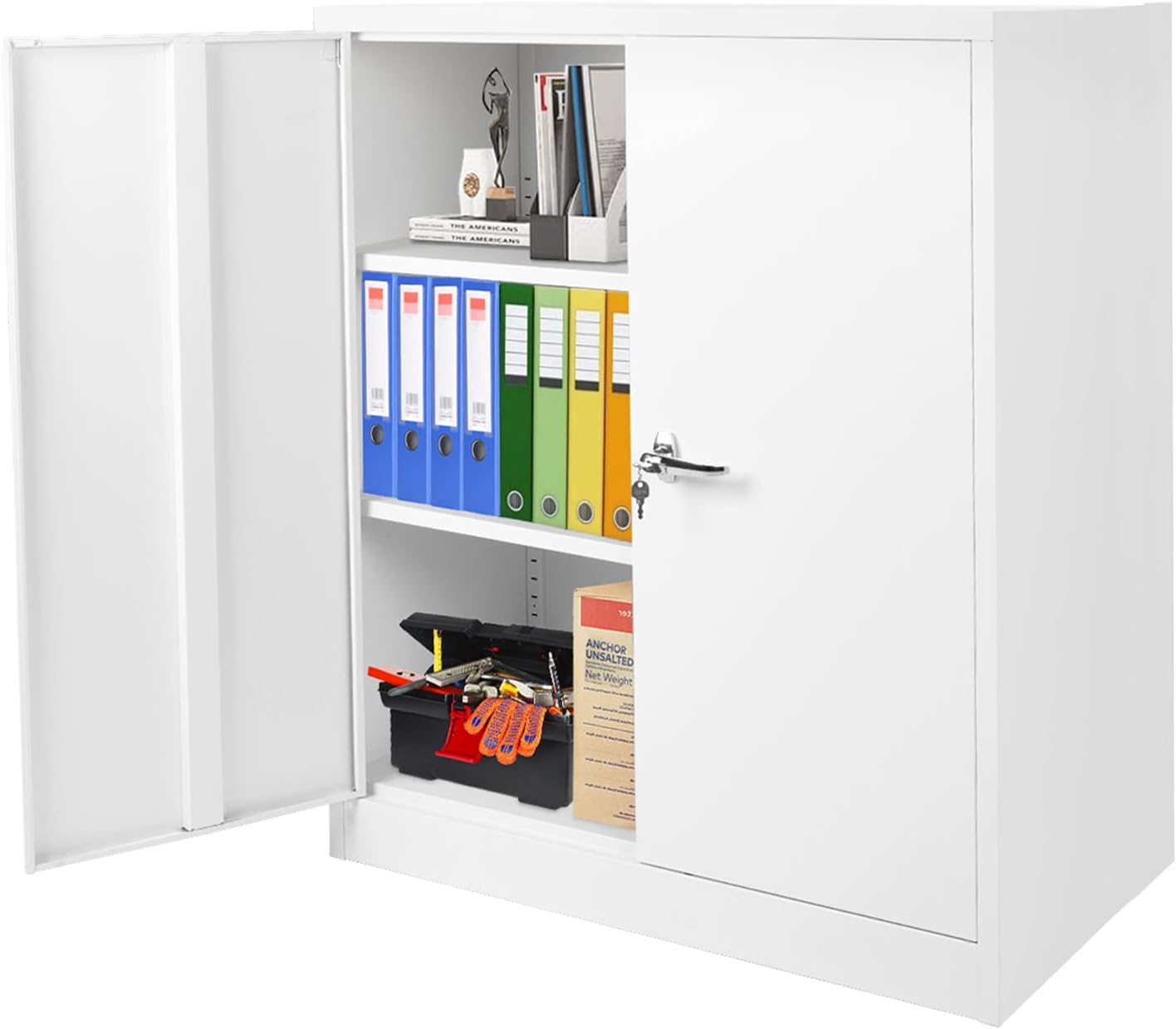 Locking Metal Cabinet with 2 Doors, Tall Steel Storage Cabinet with 4 Adjustable Shelves,72” Lockable Metal Welded Storage Cabinet Lock for Office