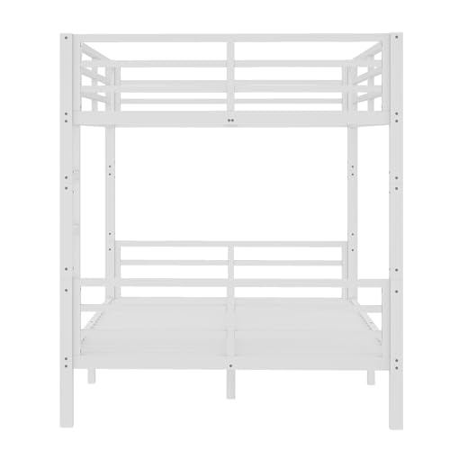 Heavy Duty Bunk Bed Frame with Ladder, Twin XL Over Twin XL Bunk Beds with Safety Guardrails, Adults Bunk Beds with Noise-Reducing Rubber Stoppers