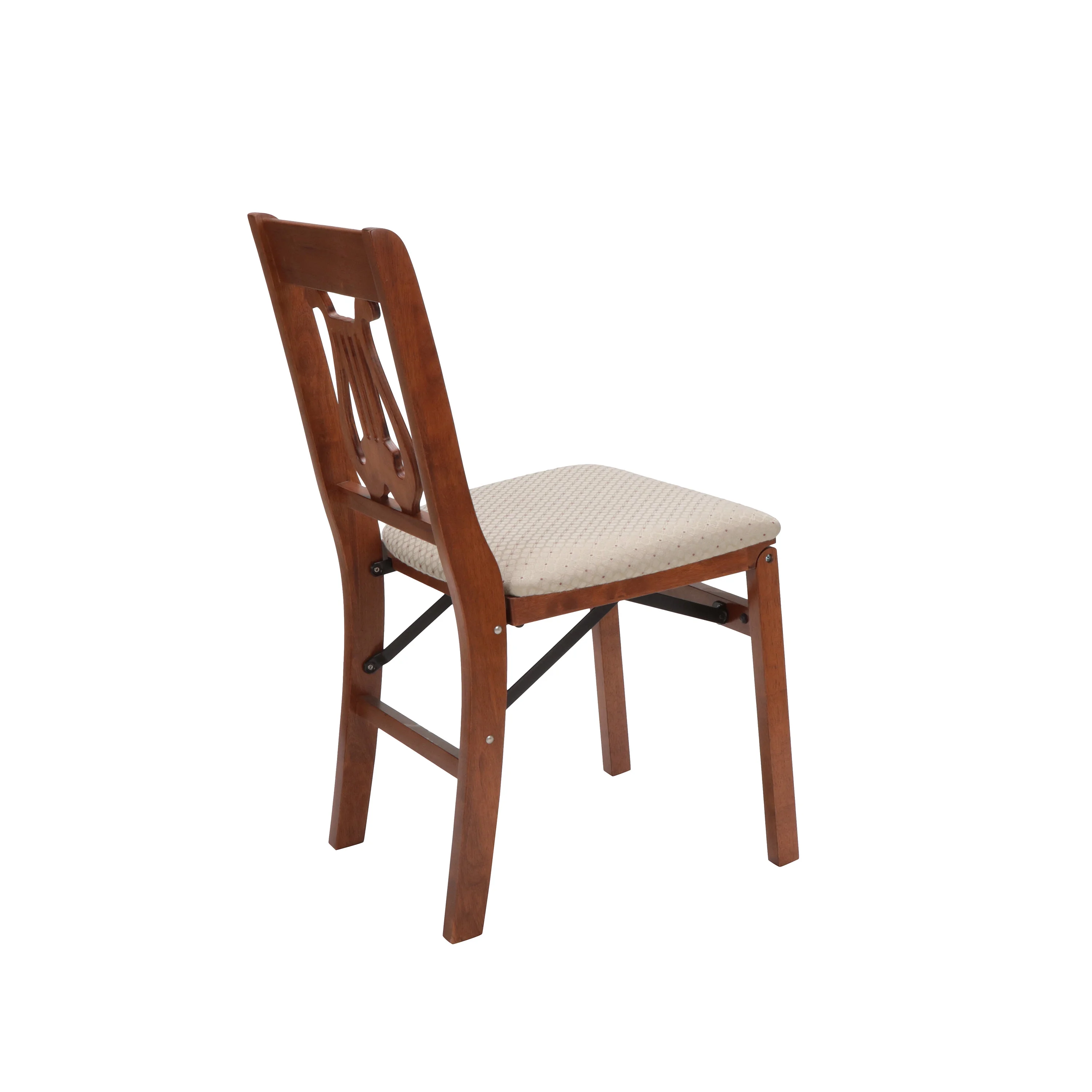 Stakmore Hardwood Traditional Music Back Folding Chair - Light Cherry Finish and Blush Upholstery (2 Pack)
