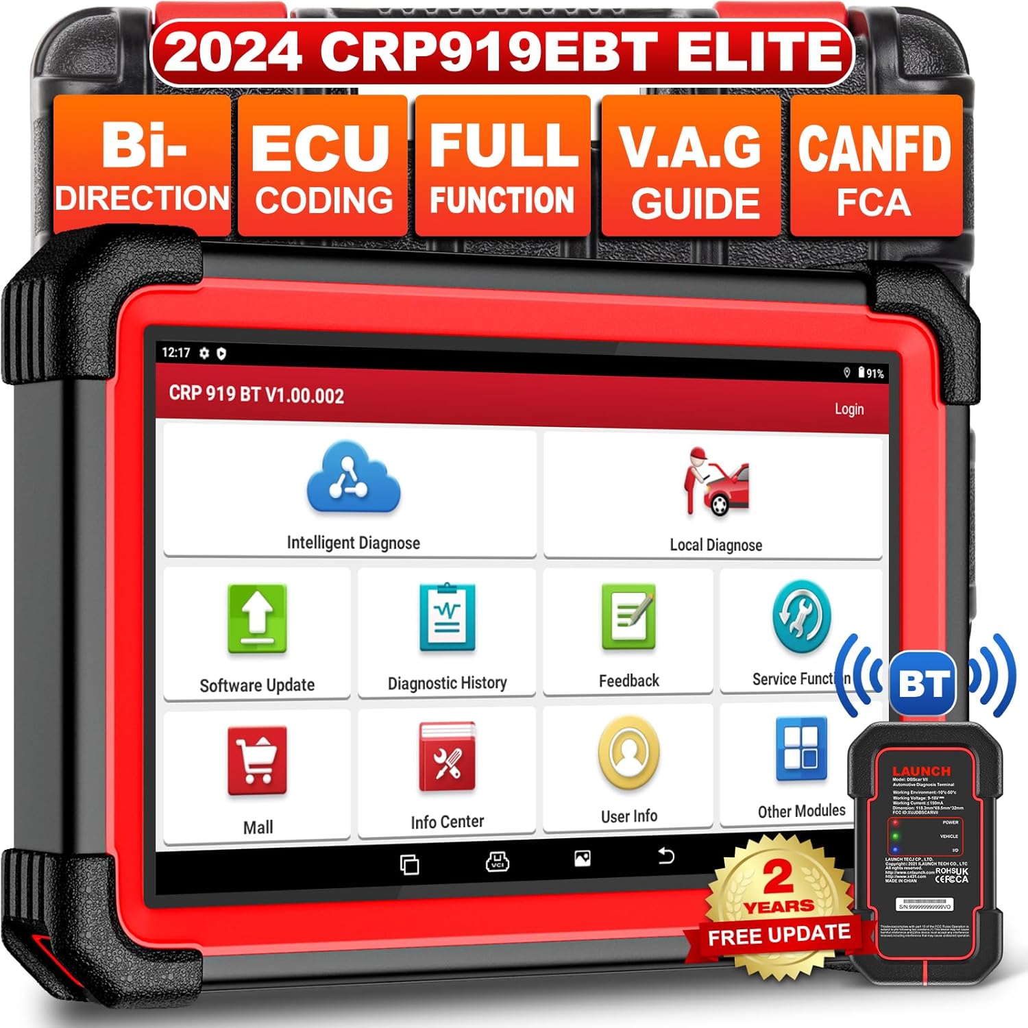 LAUNCH X431 CRP919EBT Elite Wireless Bidirectional Scan Tool, CANFD&DOIP, ECU Coding, 2024 Full System Diagnostic,31+ Reset,FCA AutoAuth,V.A.G Guide