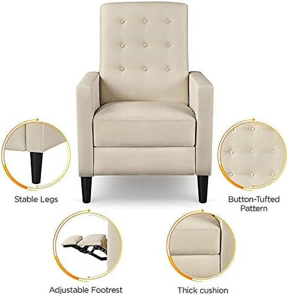 RUNFAYBIU Fabric Recliner Chair Mid-Century Modern Recliner Adjustable Single Recliner Sofa with Thicker Seat Cushion Tufted Upholstered Sofa with