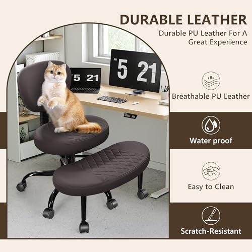Ergonomic Cross Legged Office Chair with Wheels - Adjustable Height for Meditation, ADHD Desk & Yoga - Wide Criss Cross Design with Lumbar Support