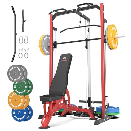 Compact Smith Machine Home Gym - 800lb Barbell Sleeve, Space-Saving Power Cage with LAT Pulldown, Power Rack 5-in-1