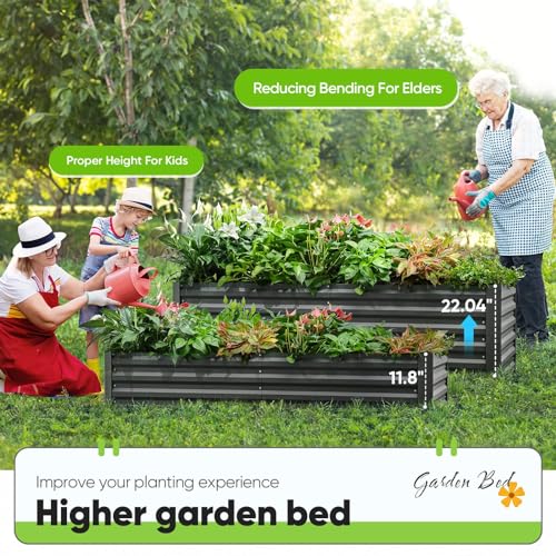 Quictent Raised Garden Bed Galvanized Raised Beds for Gardening Vegetables with Cover 8x4x1 ft Metal Planter Box Outdoor Use (Clear)