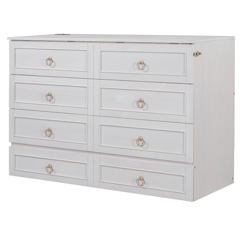 Harper & Bright Designs Queen Size Murphy Wall Bed, Chest Cube Cabinet With USB, Charging Station and Large Storage Drawer for Home Office