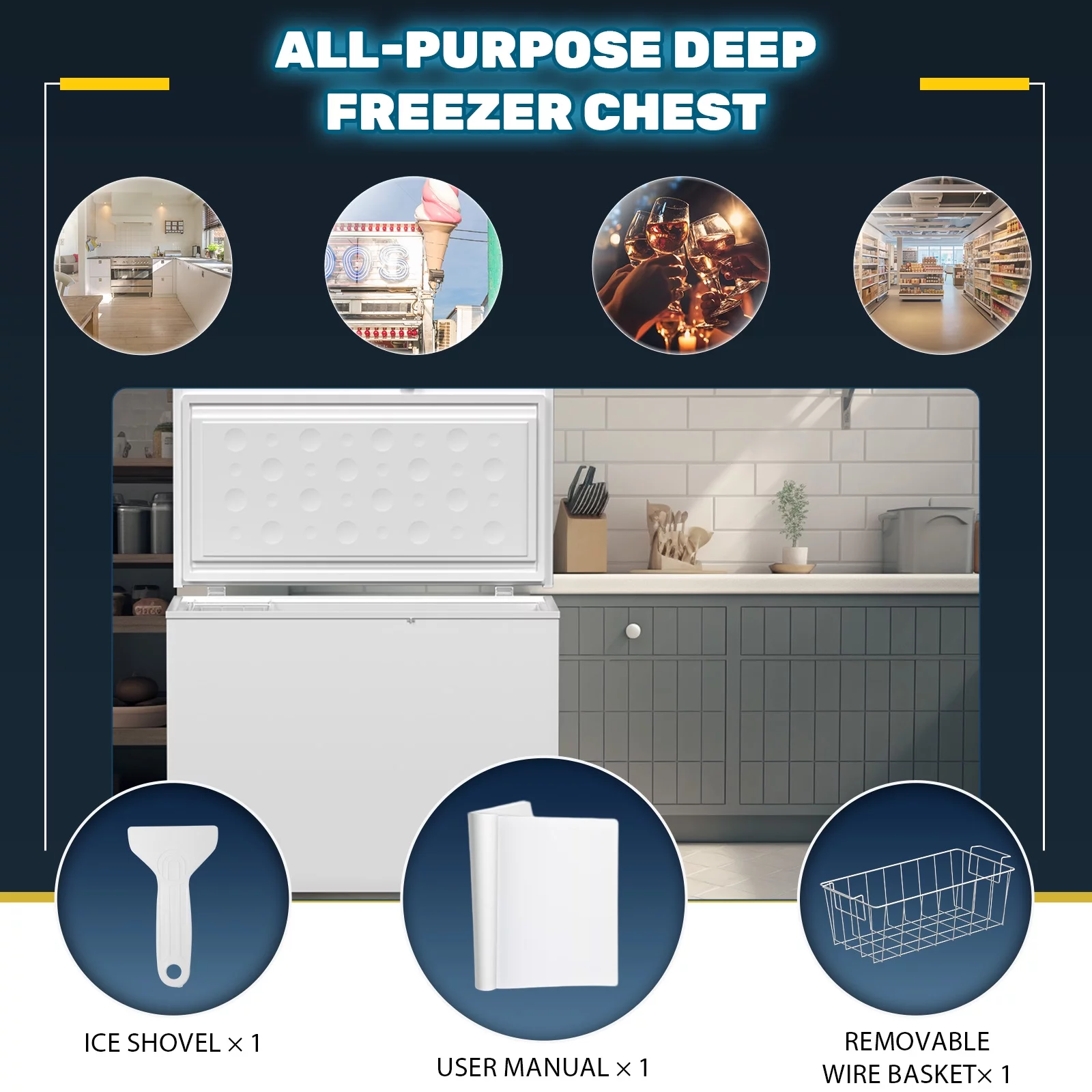 Chingoo 20 Cu.ft Chest Freezer with 2 Removable Baskets and Top Open Door, Deep Freezer Perfect for Home, Restaurant-White