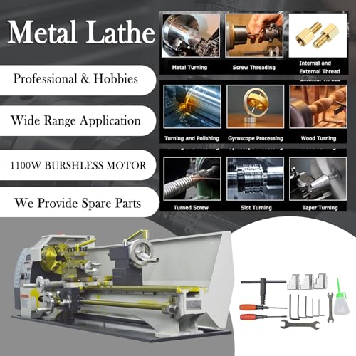 INTBUYING 8"x32" Benchtop Metal Lathe Machine 1100W Brushless Gearless Motor 50-2500RPM