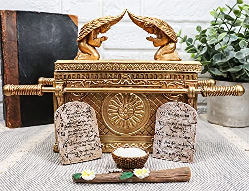 Ebros Gift Large Matte Gold Holy Ark Of The Covenant With Ten Commandments Rod of Aaron and Manna Religious Decorative Figurine Box Furniture