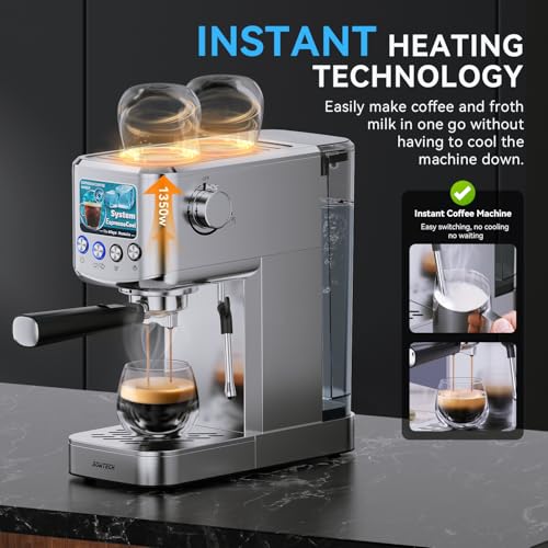 Espresso Machine 20 Bar, Compact Espresso Maker with Milk Frother, Stainless Steel Coffee Machine with 42 oz Water Tank for Cappuccino