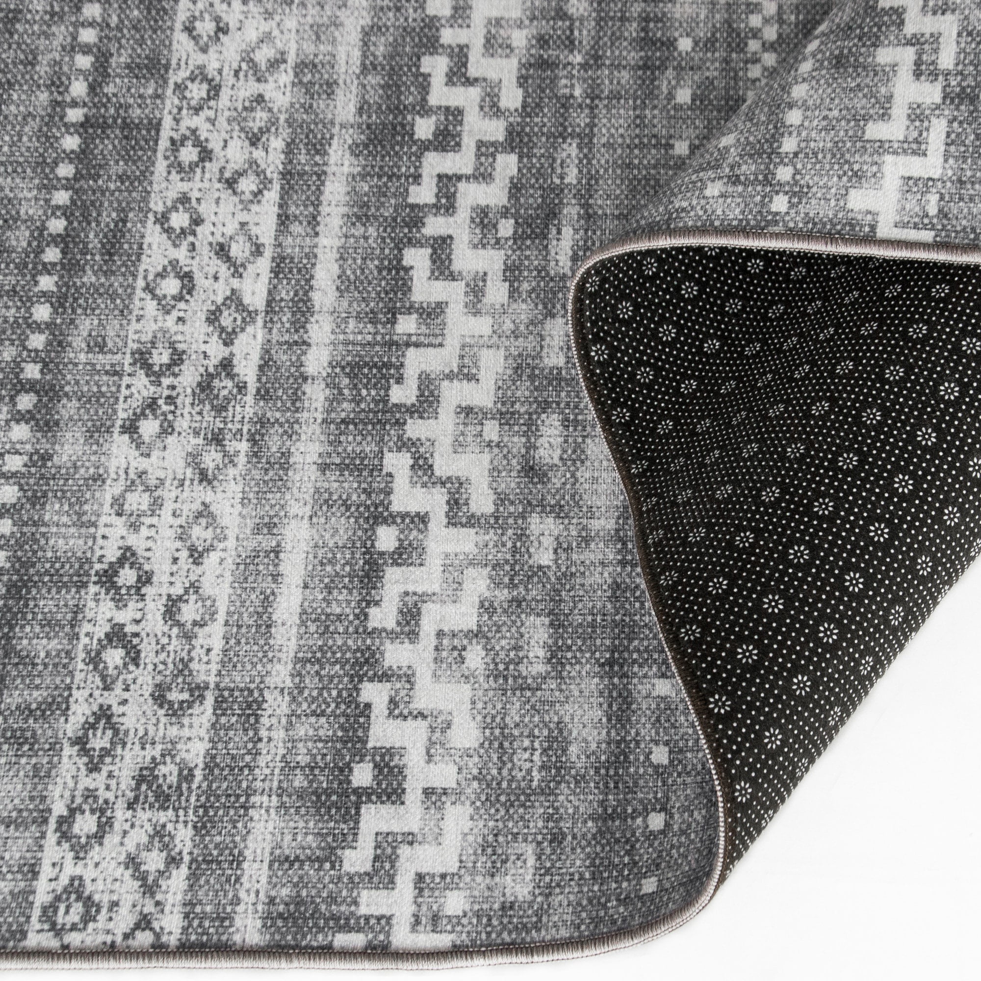 ReaLife Rugs Machine Washable Printed Moroccan Stripe Gray Eco-friendly Recycled Fiber Area Runner Rug (7'6" x 9'6")