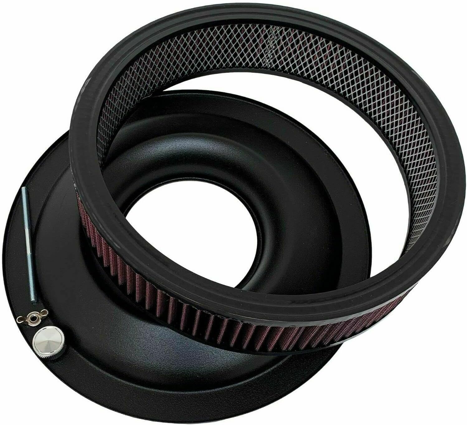 Small Block Chevy 350-13 inches Round Air Cleaner Kit - Black, Raised Fins