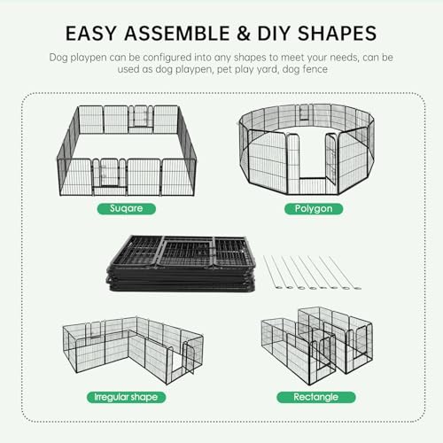 BestPet Dog Playpen Indoor 40 inch 16 Panels Metal Dog Pen Pet Dog Fence Outdoor Exercise Pen with Doors,Pet Puppy Playpen for RV Camping Yard, Black