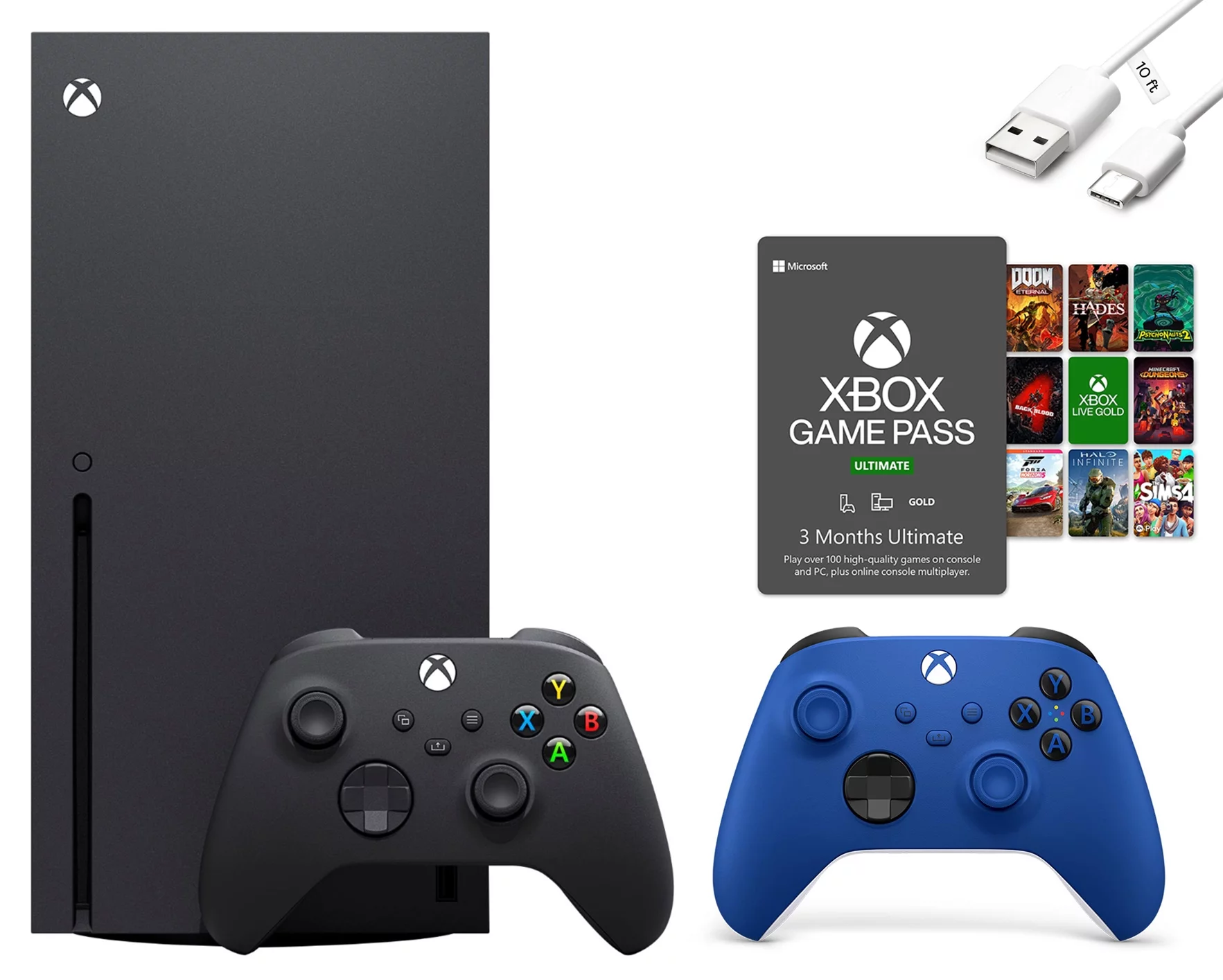 Microsoft Xbox Series X Bundle, Two Xbox Wireless Controllers, Xbox 3 Month Game Pass Ultimate with Mazepoly Accessories - Radiant Selections