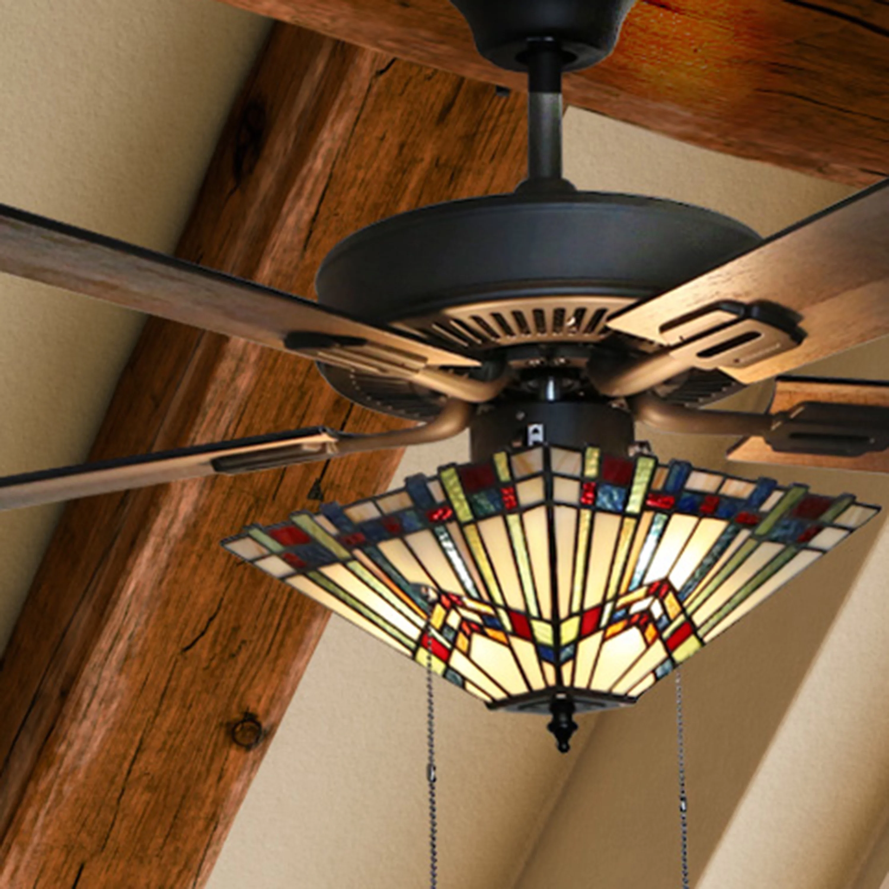 River of Goods 52" Geometric Abstraction Stained Glass LED Ceiling Fan with Light