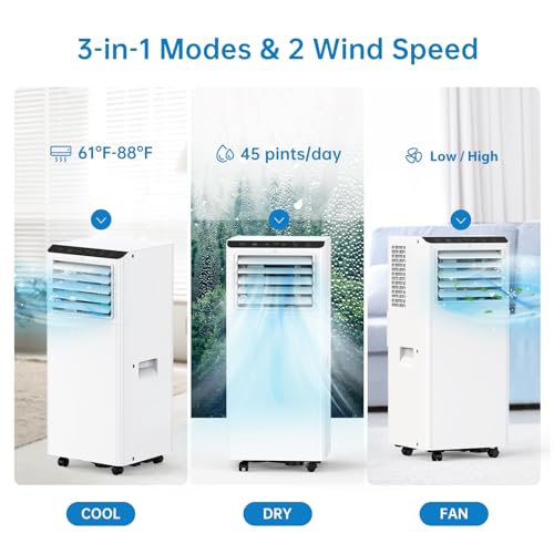 Acekool 8,000BTU Portable Air Conditioner, 3-in-1 Portable AC Unit Cools Up to 350 Sq.Ft, Air Conditioner with Sleep Mode/24Hrs Timer