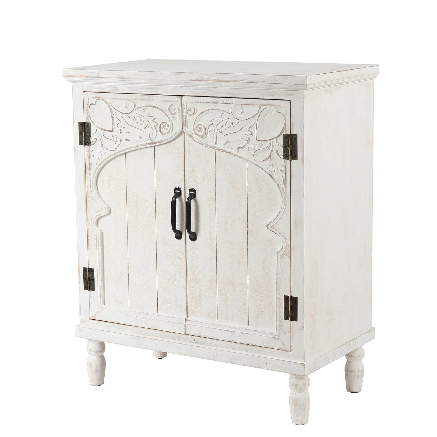 LuxenHome Farmhouse White Wood 2-Door Accent Storage Cabinet