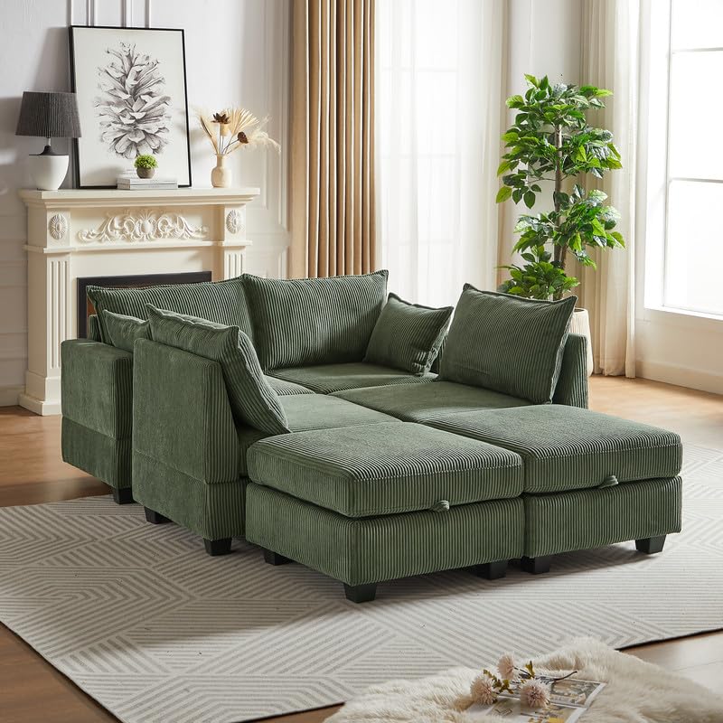U Shaped Modular Sectional Sofa Couch, Corner Sofa with 4pcs Waist Pillows, Chaise Lounge, Terrycloth Fabric Sofa