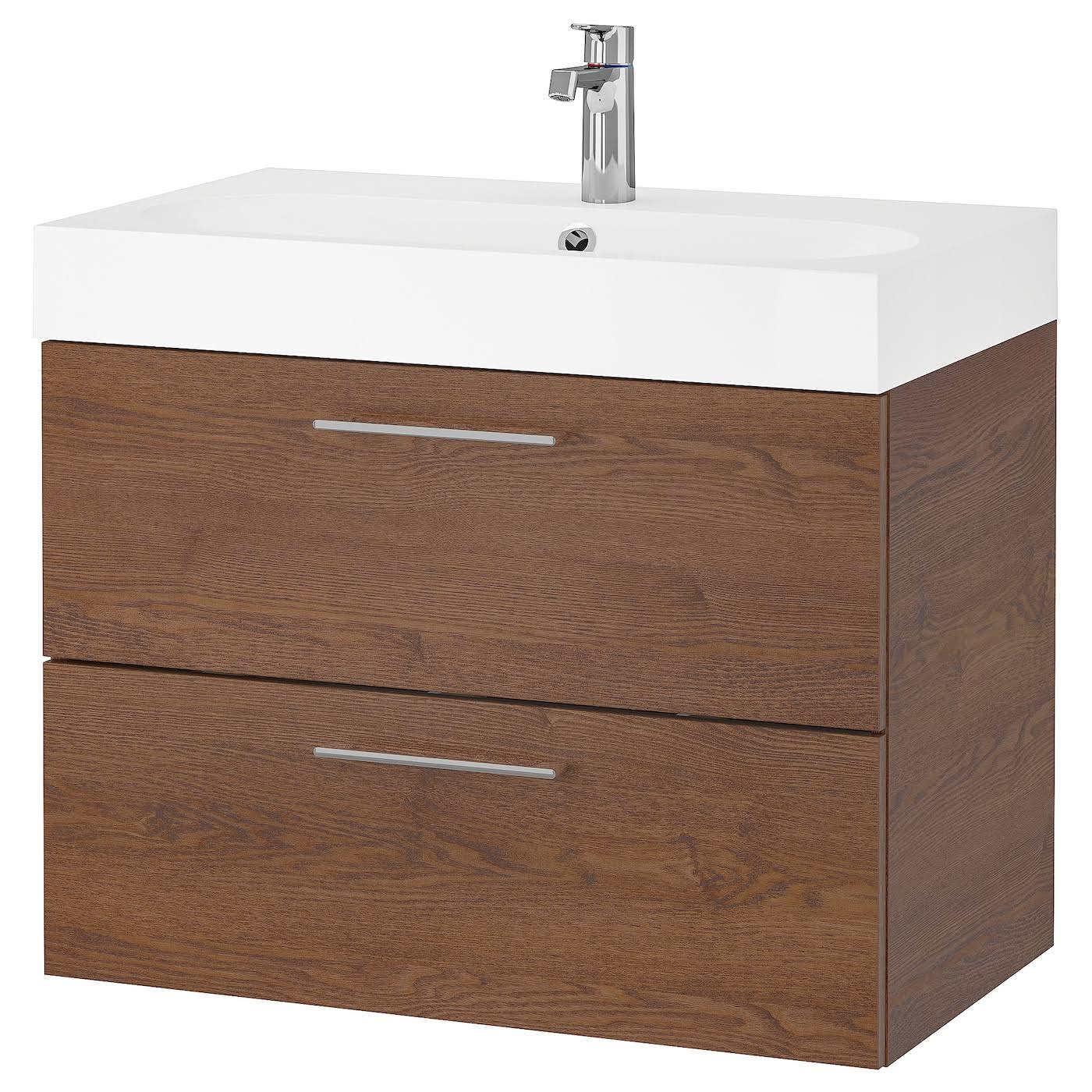 IKEA - GODMORGON / BRÅVIKEN Sink Cabinet with 2 Drawers, Brown Stained Ash effect/Brogrund Faucet, 31 1/2x18 7/8x26 3/4 29305185
