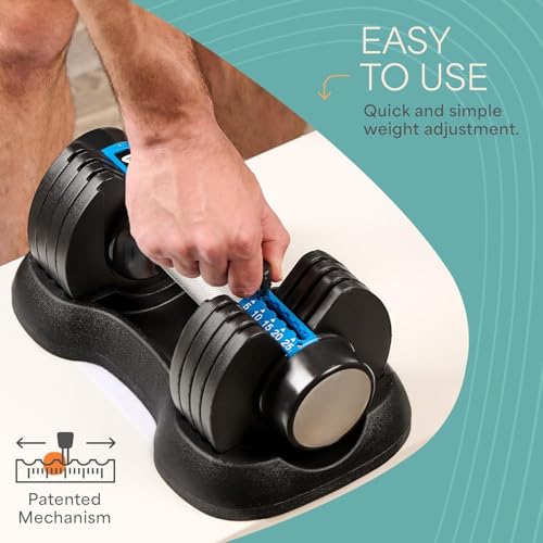 Lifepro Adjustable Dumbbells Set - 5in1-15lb 25lb 43lb 55lb weights Set & Single with Rack - Quick Adjust, Secure Grip