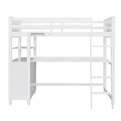 Harper & Bright Designs Full Loft Bed with Desk and Wardrobe,Solid Wood Loft Bed Frame Full with Storage Drawers for Kids Teens Adults